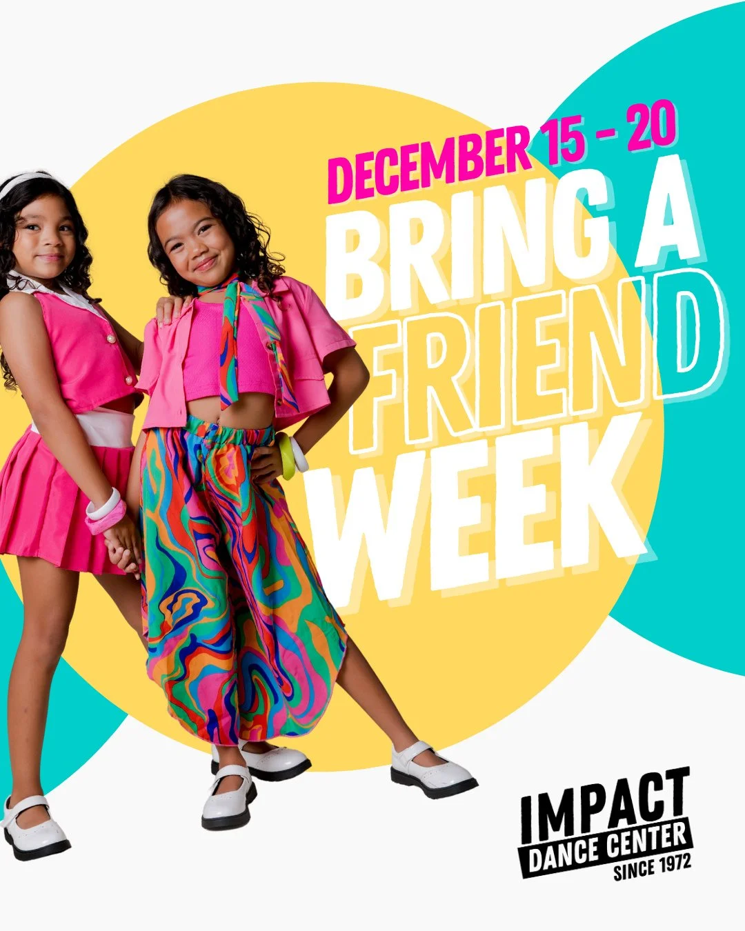 ✨ Bring a Friend Week is almost here! ✨⁠
December 15&ndash;20 at both Impact locations⁠
⁠
All Impact Youth and Adult students are invited to bring a friend (or family member!) to join them in an age-appropriate class. No experience needed. Just come 