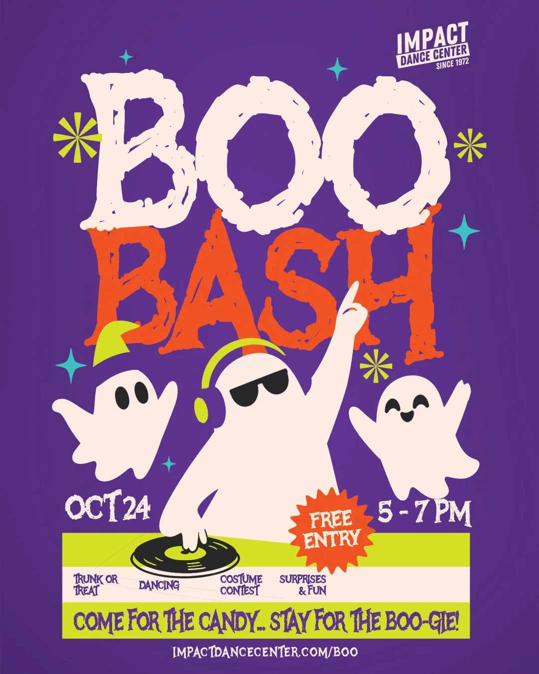 🎃 BOO BASH IS BACK! 👻⁠
⁠
Save the date for Boo Bash 2026... an afternoon of costumes, candy, creativity, dancing, and Halloween fun with the Impact community!⁠
⁠
📅 Saturday, October 24th⁠
⏰ 5 PM - 7 PM⁠
📍 Impact Dance Center &bull; Los Alamitos⁠
