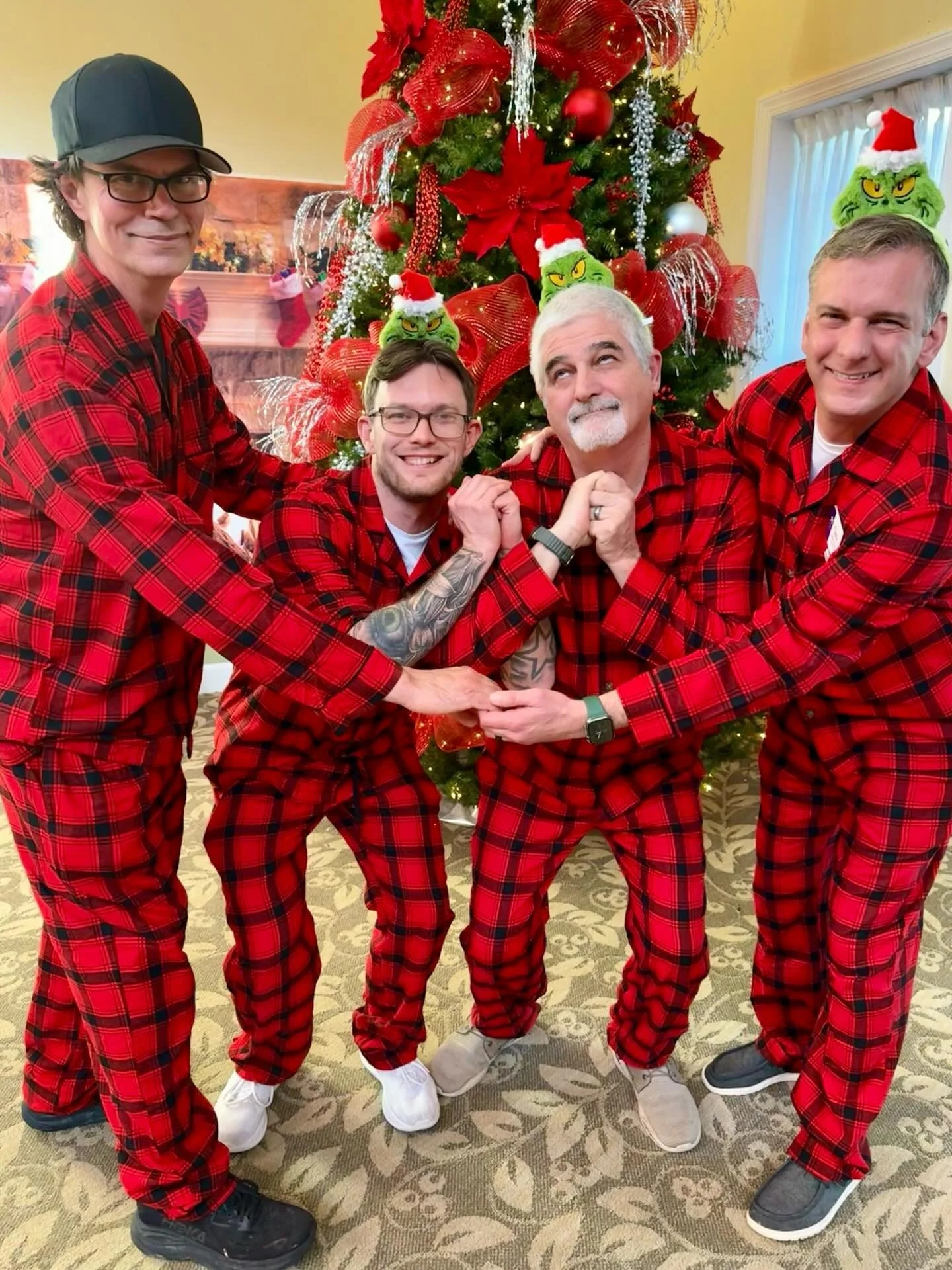 Matching pajamas. Very different vibes. Unmatched BIG holiday energy. 🖤❤️