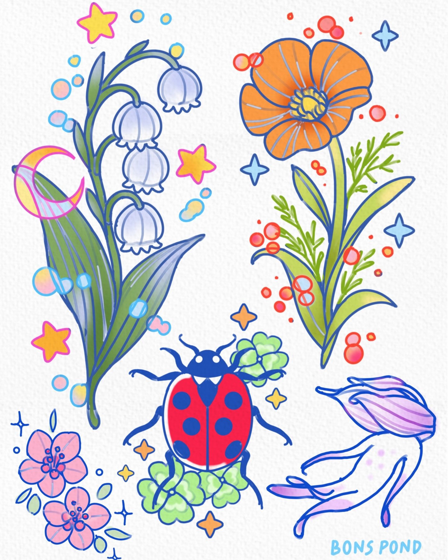 Some more nature themed designs ! I&rsquo;ve been having a lot of fun with florals lately ^^ all designs $150-350 up to 6 inches! 
.
Book a tattoo linked in bio! See more predrawns @bons.lagoon 
.
#latattoo #octattoo #sandiegotattoo #bayareatattoo #f