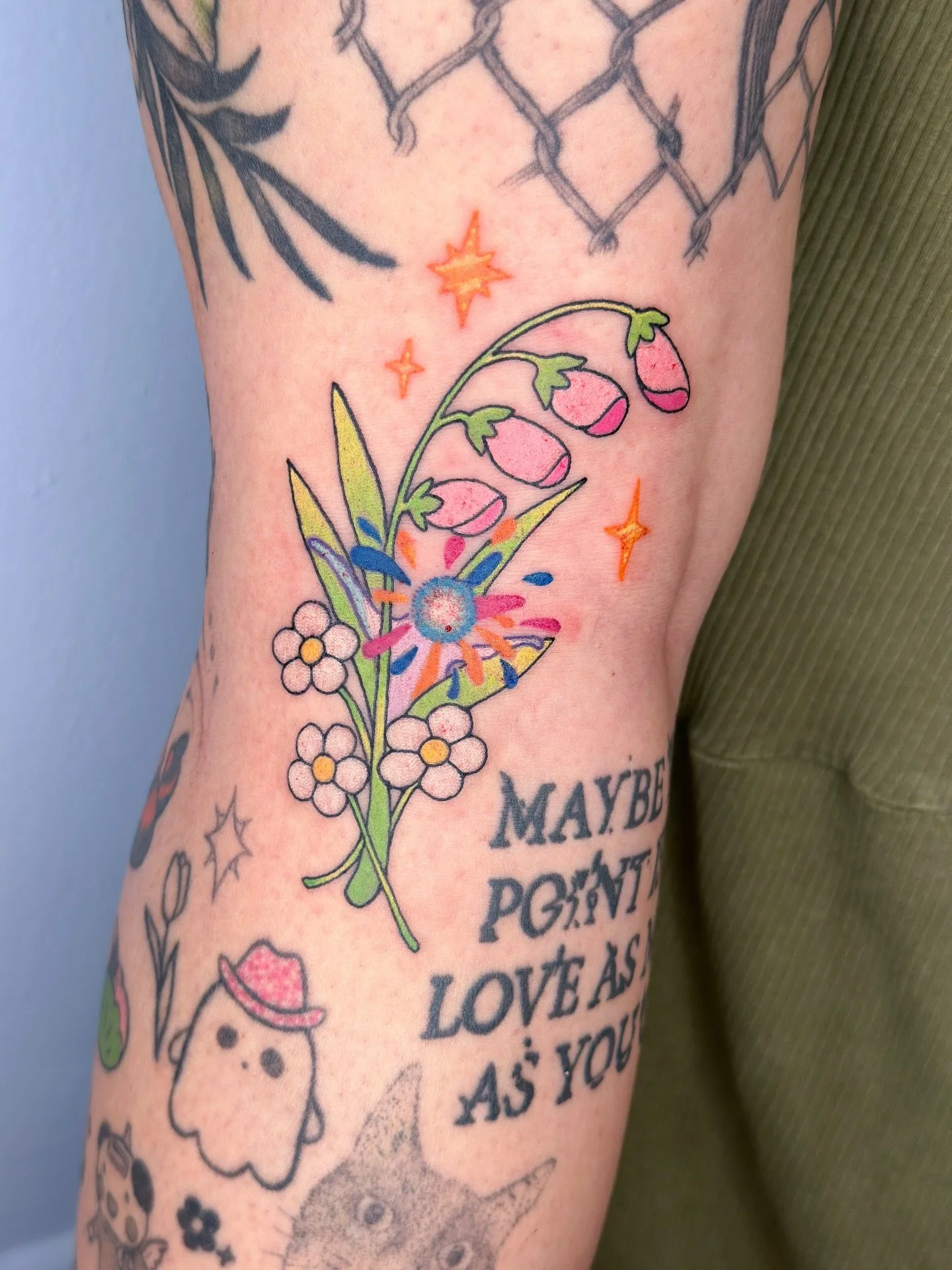 Star child in a flower 💕 inspired by howls moving castle for @tatt.tori 
.
See more predrawns like this design @bons.lagoon 
.
Tattoo booking form link in bio filling appointments for late Oct - Dec!
.
#howlsmovingcastlefanart #howlsmovingcastletatt