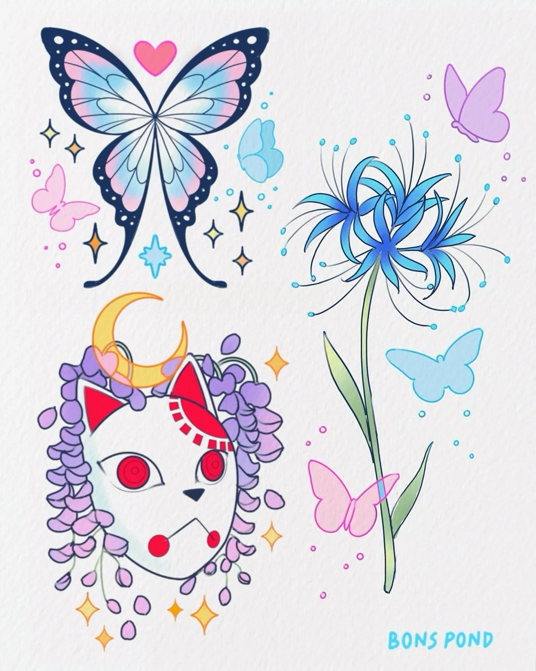 Demon Slayer flash designs available for tattoo !! I think these would be best at least 4-6 inches ~ would also love to do any of the weapons : D 
.
Tattoo booking link in bio see more designs available to be claimed @bons.lagoon 
.
Booking appointme