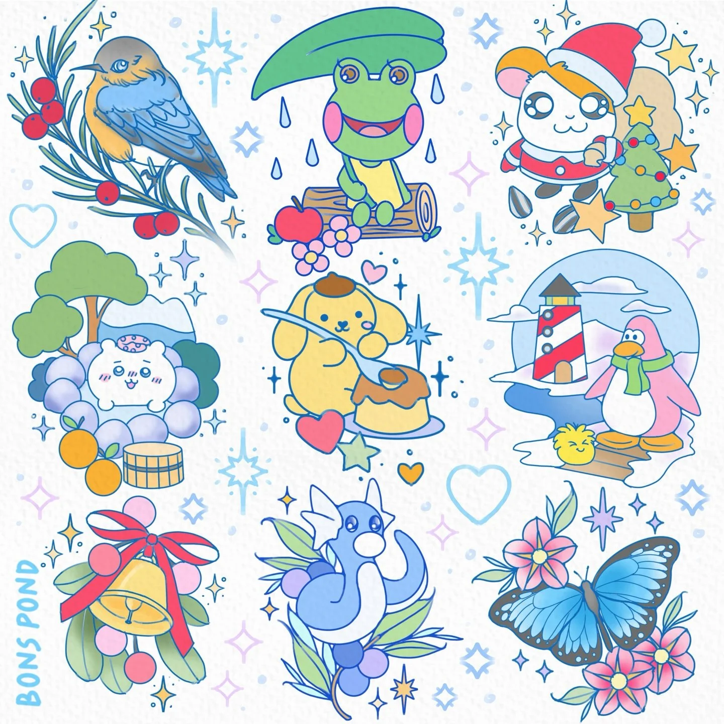 Winter Flash available for tattoo! Booking form linked in bio to book Dec - Feb ❄️
.
See more designs available to claim @bons.lagoon 📍 LA/OC
.
#cutetattoo #kawaiitattoo #colortattoo