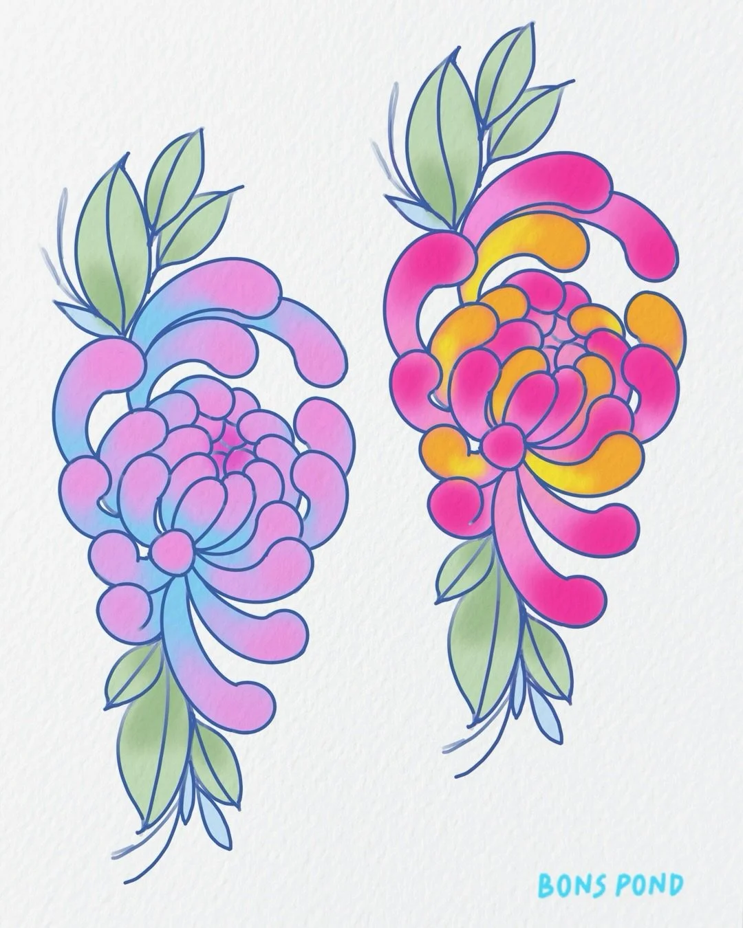New floral tattoo designs ! Colors adjustable to whatever you like 😌 would love to go whole forearm size or larger 
.
Booking form linked in bio to claim 📍 Los Angeles/OC
.
#latattoo #floraltattoo #chrysanthemumtattoo #colortattoo #flowertattoo