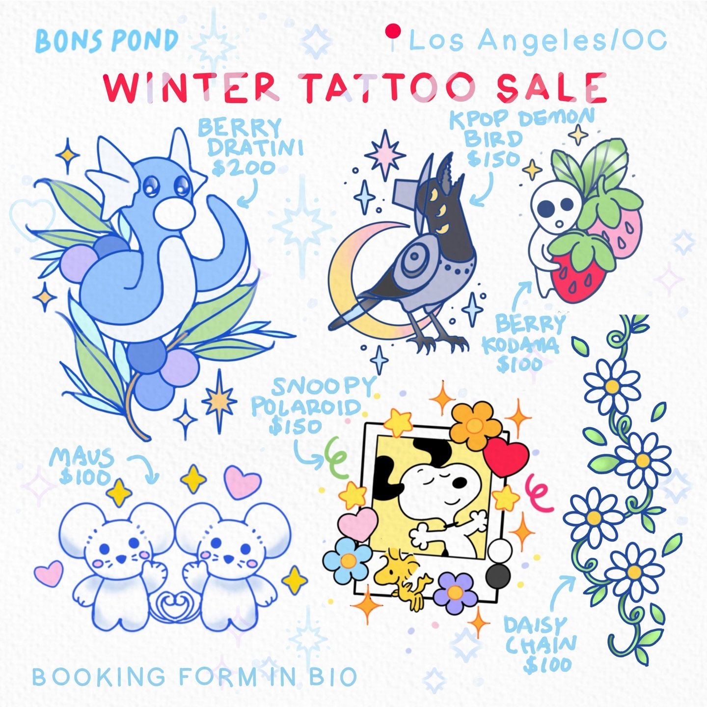 ❄️ WINTER FLASH TATTOO SALE ❄️ ⛄️ that time of year again only time of the year I put old flash designs up for sale : D swipe for 10 slides of discounted flash! 
.
$50 deposit to book first come first serve! Tattoo booking form linked in bio or email