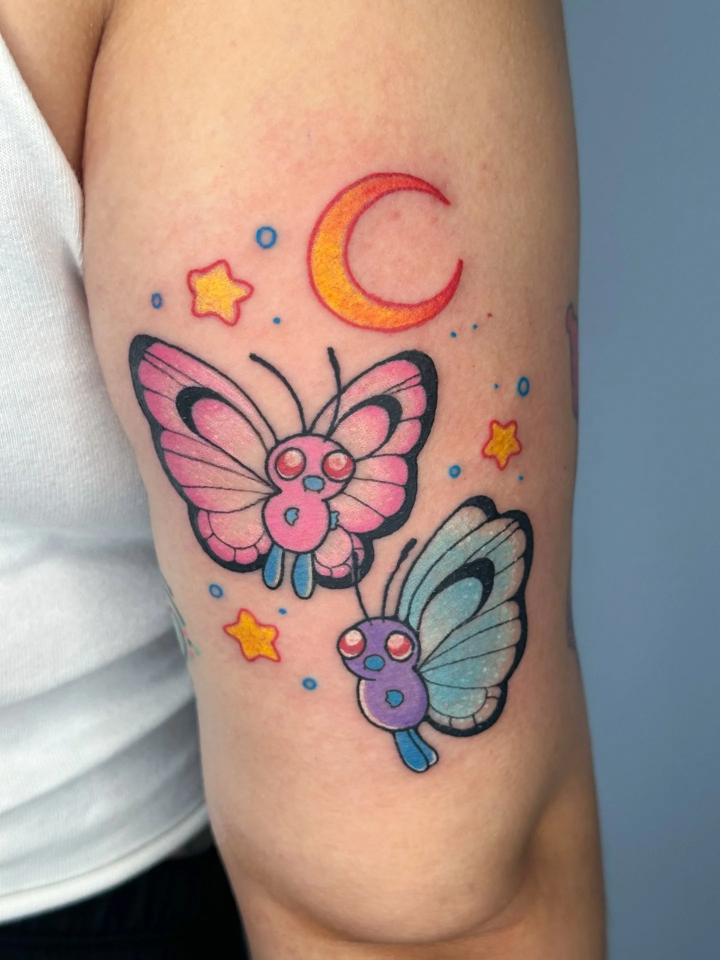 Did you know that&rsquo;s not the shiny buterfree 😅 
.
From my flash ! See more @bons.lagoon tattoo booking form linked in bio to book a tattoo Feb - April - flash or custom, color or black and gray !
.
#pokemontattoo #butterfree #pokefan #pokeart #
