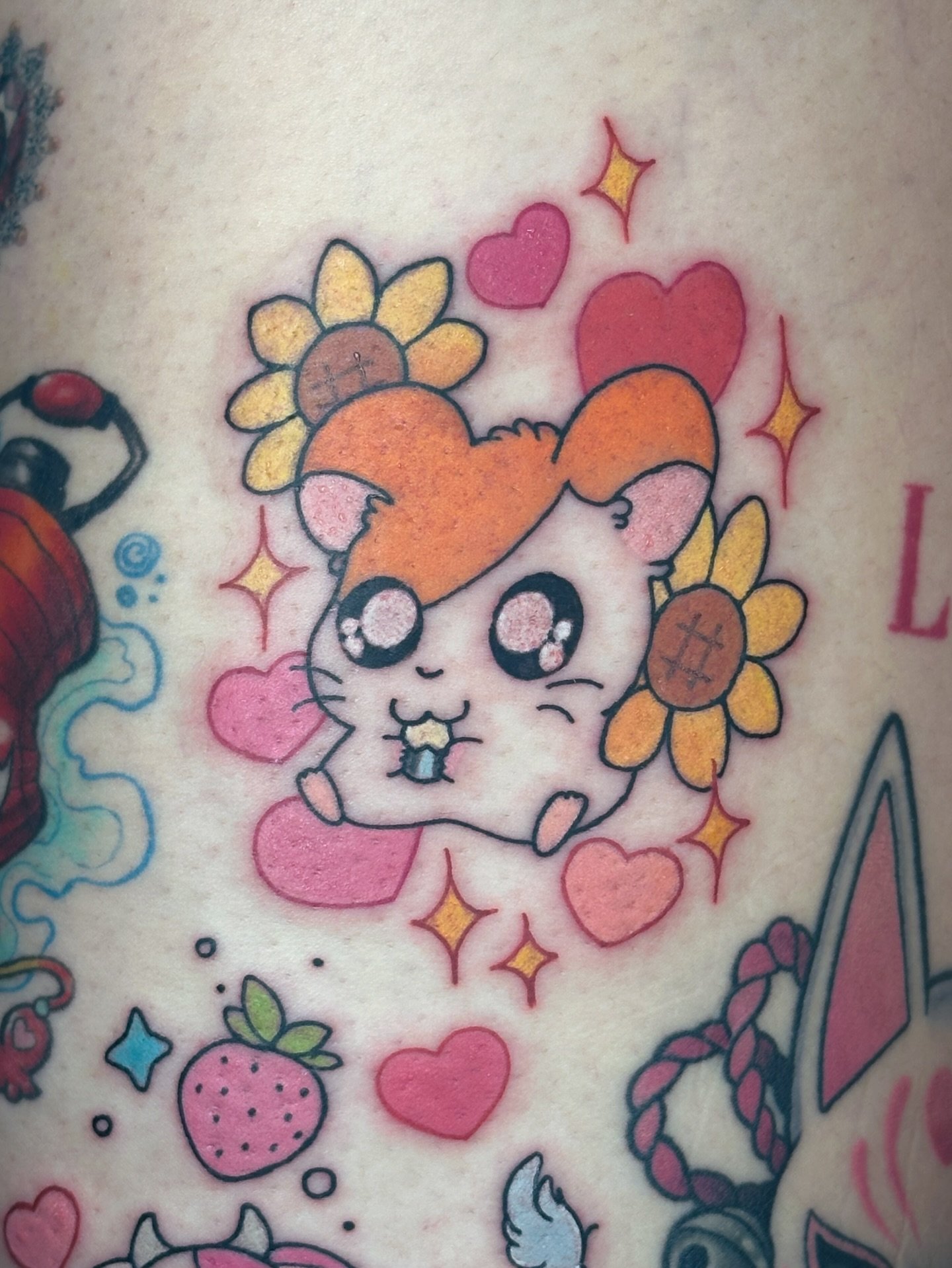 Little hamsters big adventures 🐹 
.
Tattoo booking form linked in bio! 📍 Los Angeles /Orange County
.
#hamtarotattoo #animetattoo #hampstertattoo #cuteart #sunflowertattoo