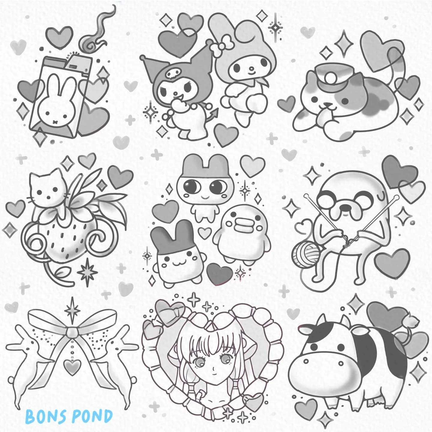 Black and gray valentines themed flash we can do them in color too - non repeatable ^^ tattoo booking form linked in bio for flash and customs 💖
.
I&rsquo;d love to do these in Feb! See @bons.lagoon for more designs📍 Los Angeles/OC
.
#tattooflash #
