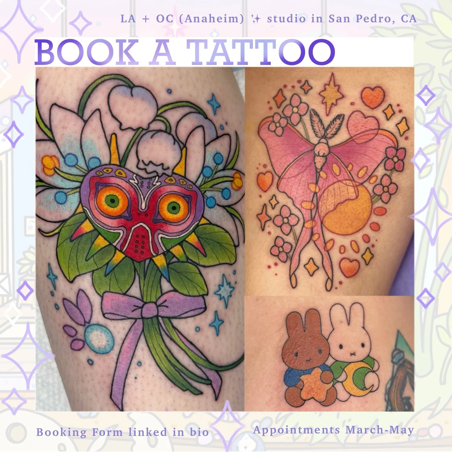 Booking tattoos for March - May ! Only a couple spots left in March for LA/OC. See more flash designs @bons.lagoon 
.
Tattoo booking form is linked in bio feel free to dm with questions 
.
Join my mailing list for flash deals and updates ! 
.
#latatt