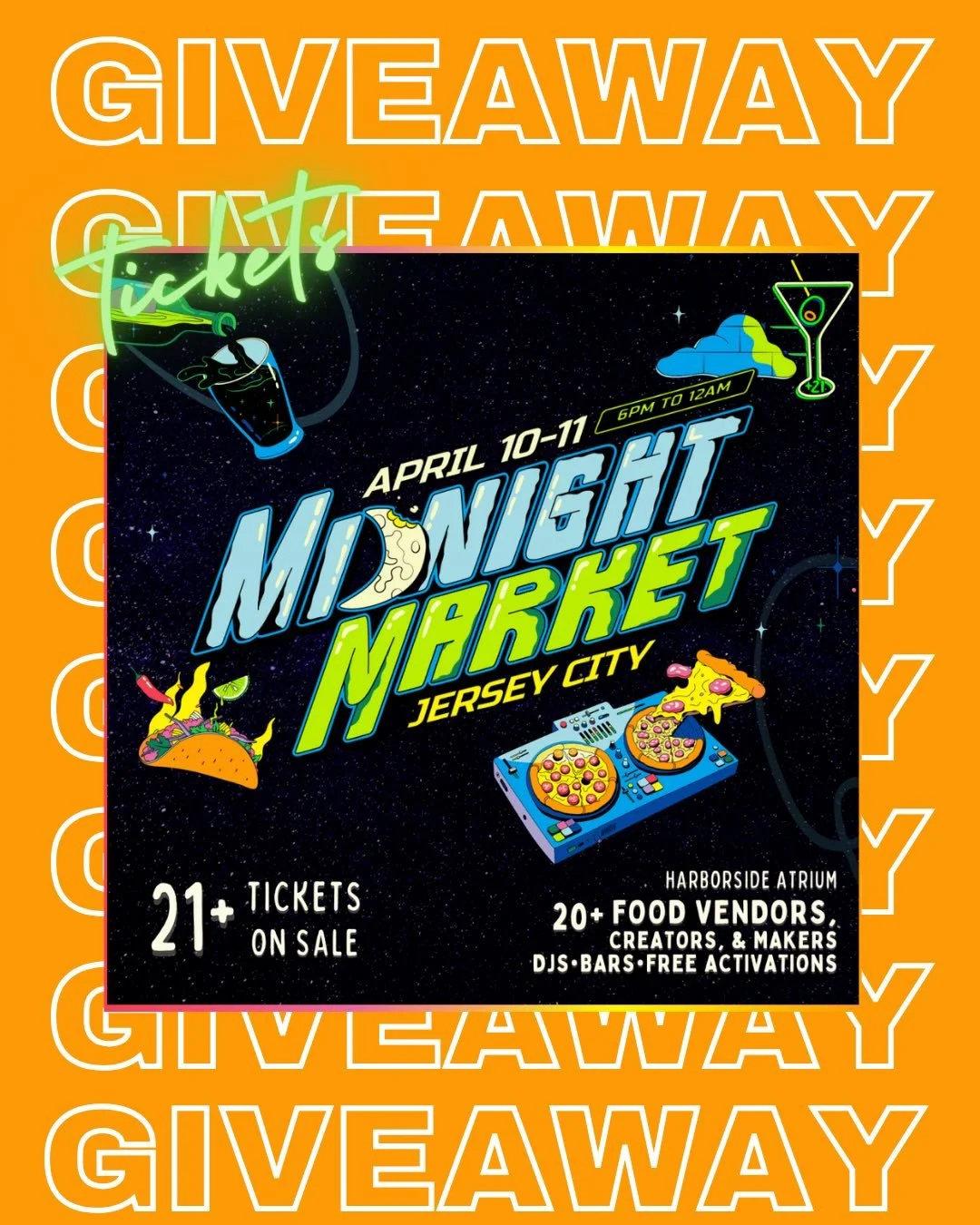 🚨 𝗚𝗜𝗩𝗘𝗔𝗪𝗔𝗬 𝗔𝗟𝗘𝗥𝗧 🚨
&zwnj;
2 VIP tickets to Midnight Market at Harborside Atrium on us. 🎟️✨
&zwnj;
𝗧𝗢 𝗘𝗡𝗧𝗘𝗥
✅ Follow @latinosofmontclair
✅ Drop your IG handle below
✅ Tag a friend
&zwnj;
📍 210 Hudson St, Jersey City
&zwnj;
𝗪𝗛