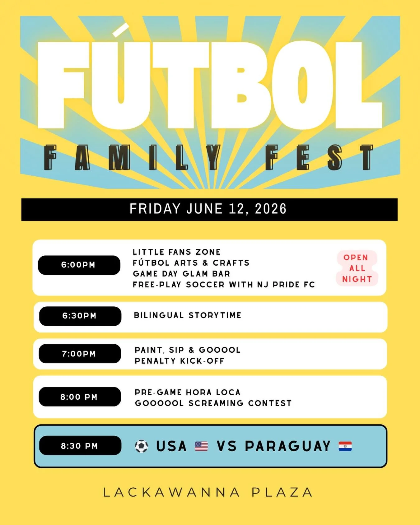 ⚽️ 𝗙𝗨𝗧𝗕𝗢𝗟 𝗙𝗔𝗠𝗜𝗟𝗬 𝗙𝗘𝗦𝗧 ⚽
𝘗𝘳𝘦𝘴𝘦𝘯𝘵𝘦𝘥 𝘣𝘺 𝘓𝘢𝘵𝘪𝘯𝘰𝘴 𝘰𝘧 𝘔𝘰𝘯𝘵𝘤𝘭𝘢𝘪𝘳

The World Cup is here and we&rsquo;re bringing the whole community together to watch it the way it&rsquo;s meant to be experienced: loud, proud, a