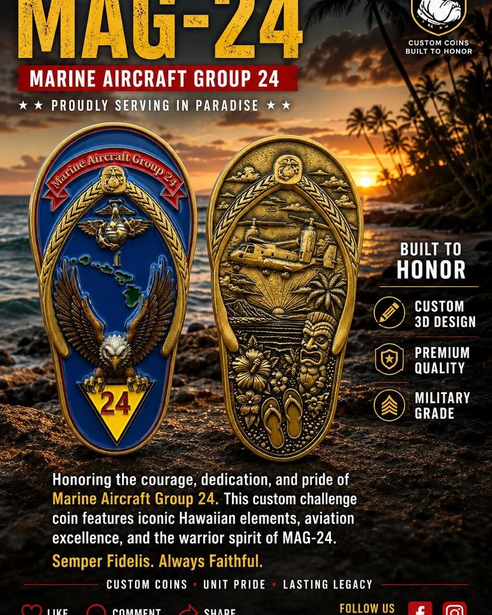 🇺🇸 Custom Coin Spotlight | Marine Aircraft Group 24 (MAG-24) 🇺🇸

Every challenge coin tells a story&mdash;and this one represents the proud legacy of Marine Aircraft Group 24 in beautiful Hawaii.
From the detailed eagle and Hawaiian Islands on th