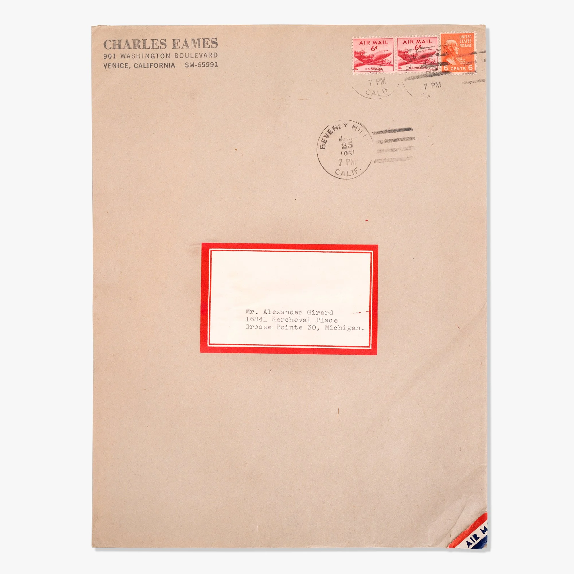 Charles Eames, Air Mail Envelope From Charles Eames To Alexander Girard, 1951