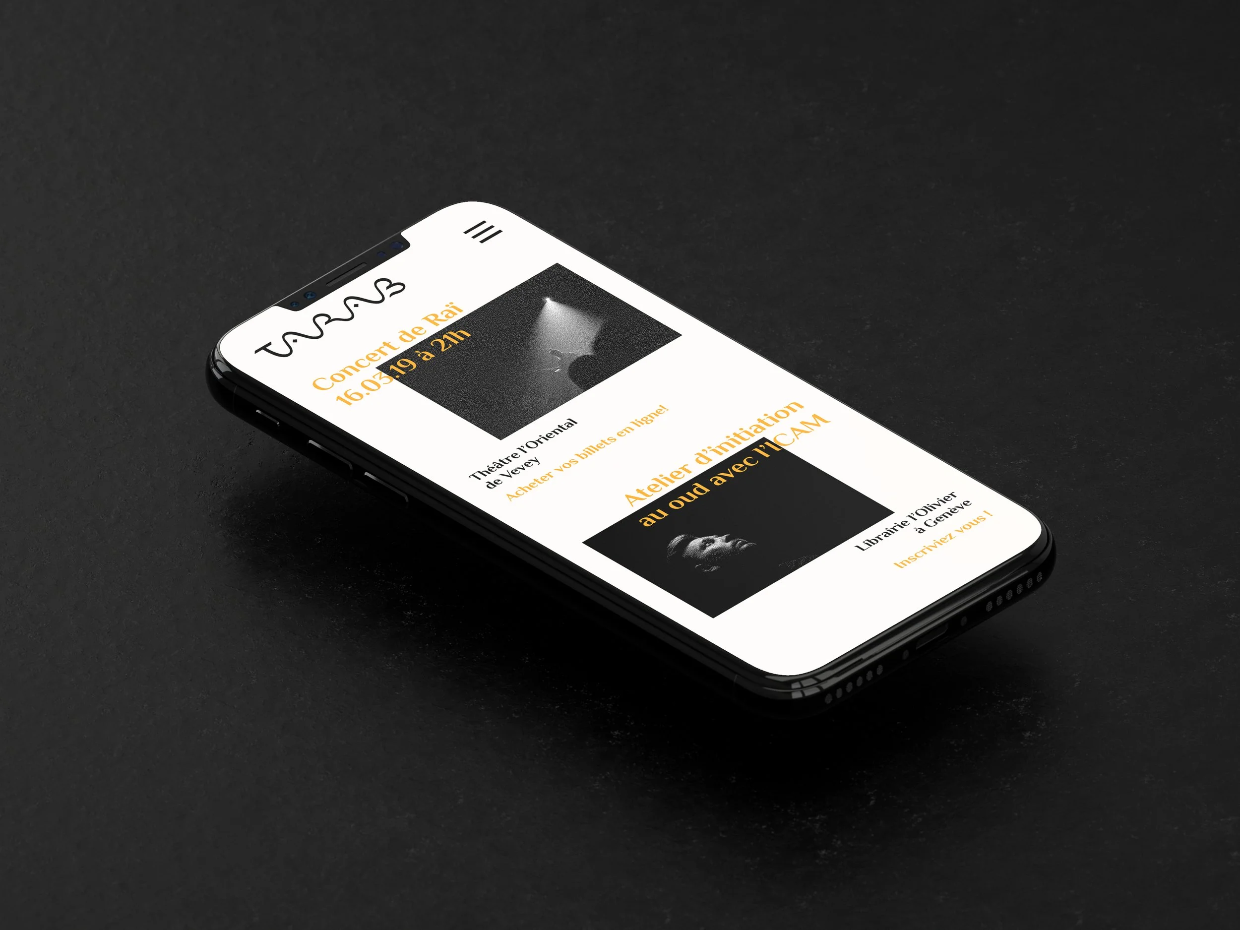 Graphisme – Conception de l'identité graphique de l'école de chant "Tarab" – Site web sur Iphone