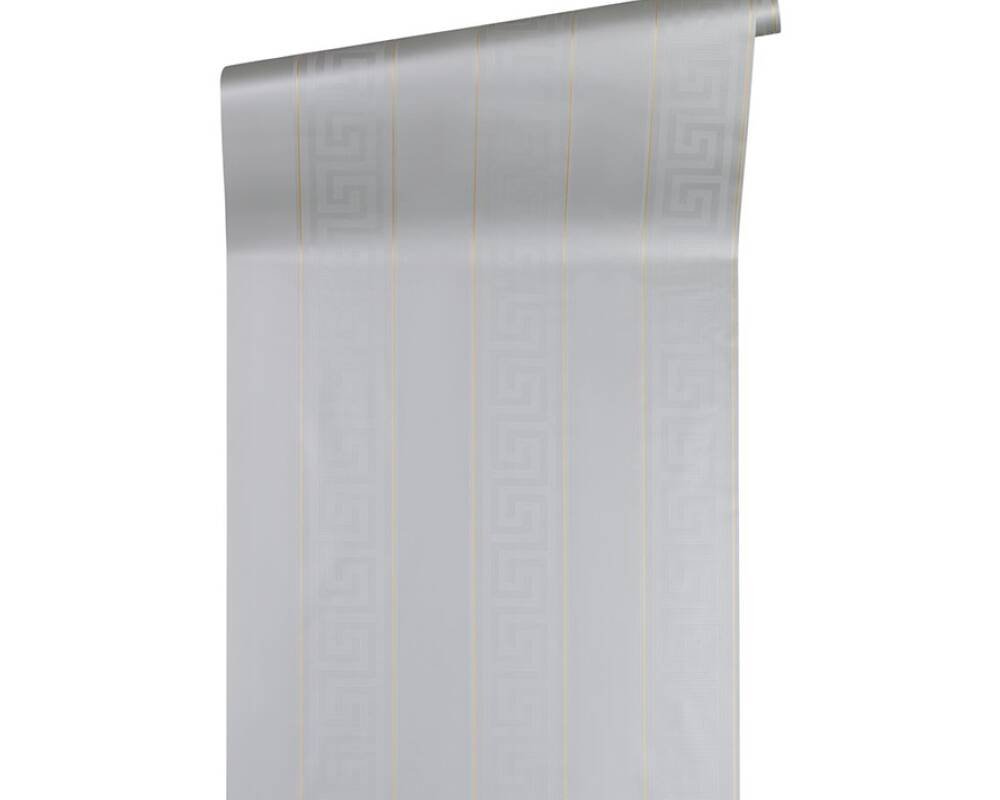 Versace Greek Key Stripe Silver & Gold Wallpaper 935245 Shop