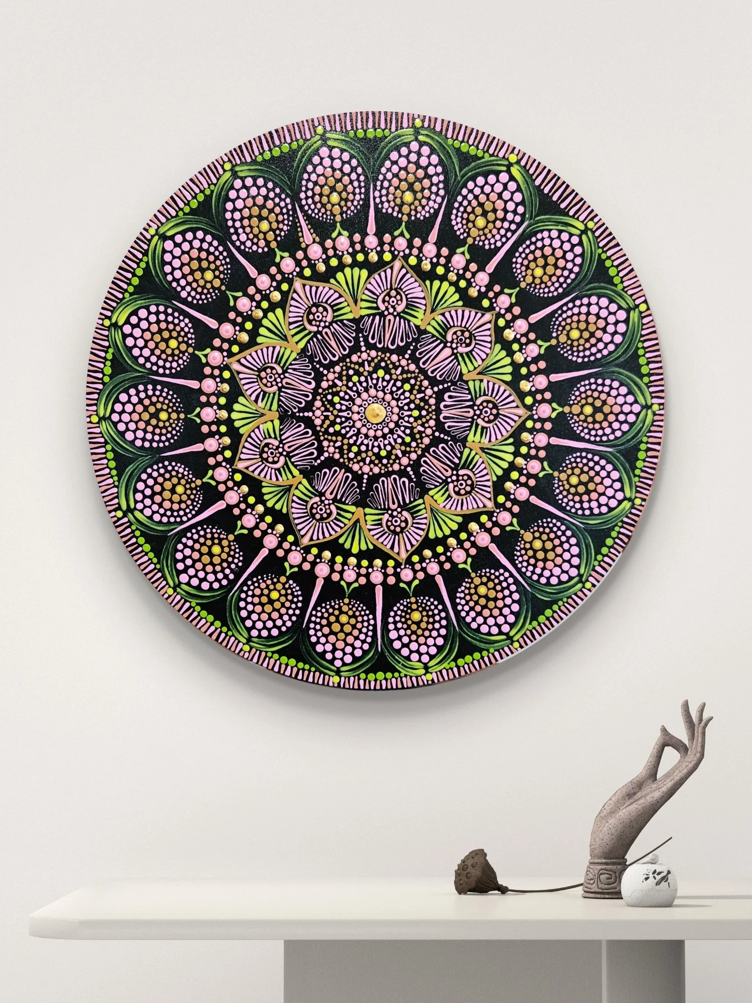 Mandala Alegría
140€
.
Mandala diámetro: 30 cm/ 11,8 inches
.
Técnica Puntillismo sobre Madera
.
Gastos de envío no incluídos
.
(Debido a las diferencias de calibración entre pantallas y dispositivos, los colores de la obra pueden variar ligeramente 