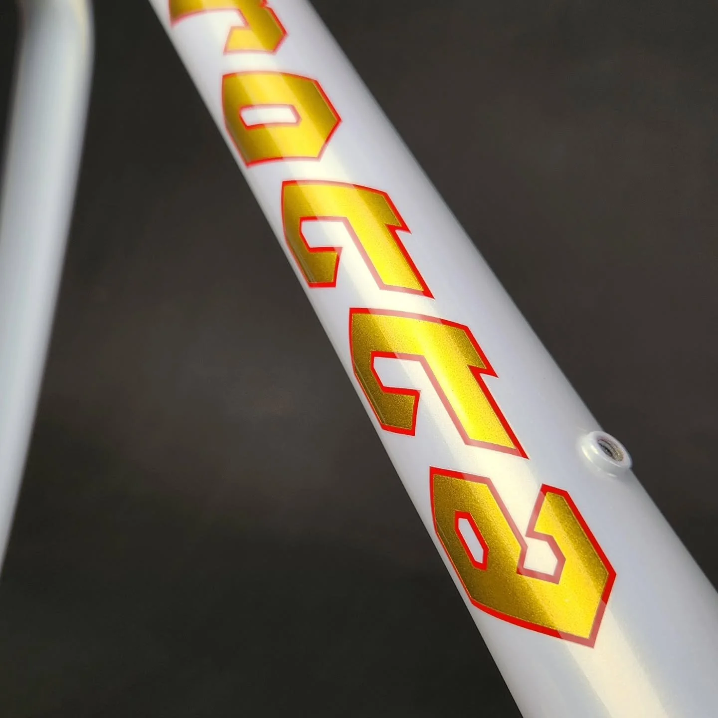 Serotta Coeur d'Acier Resto-Repaint // Gold pearl over white.
.
.
.
@serottacycling #serotta #serottabikes #coeurdacier #custompaint #customcolorway #jlcustompaint #bicyclerestoration @low_life_jordan