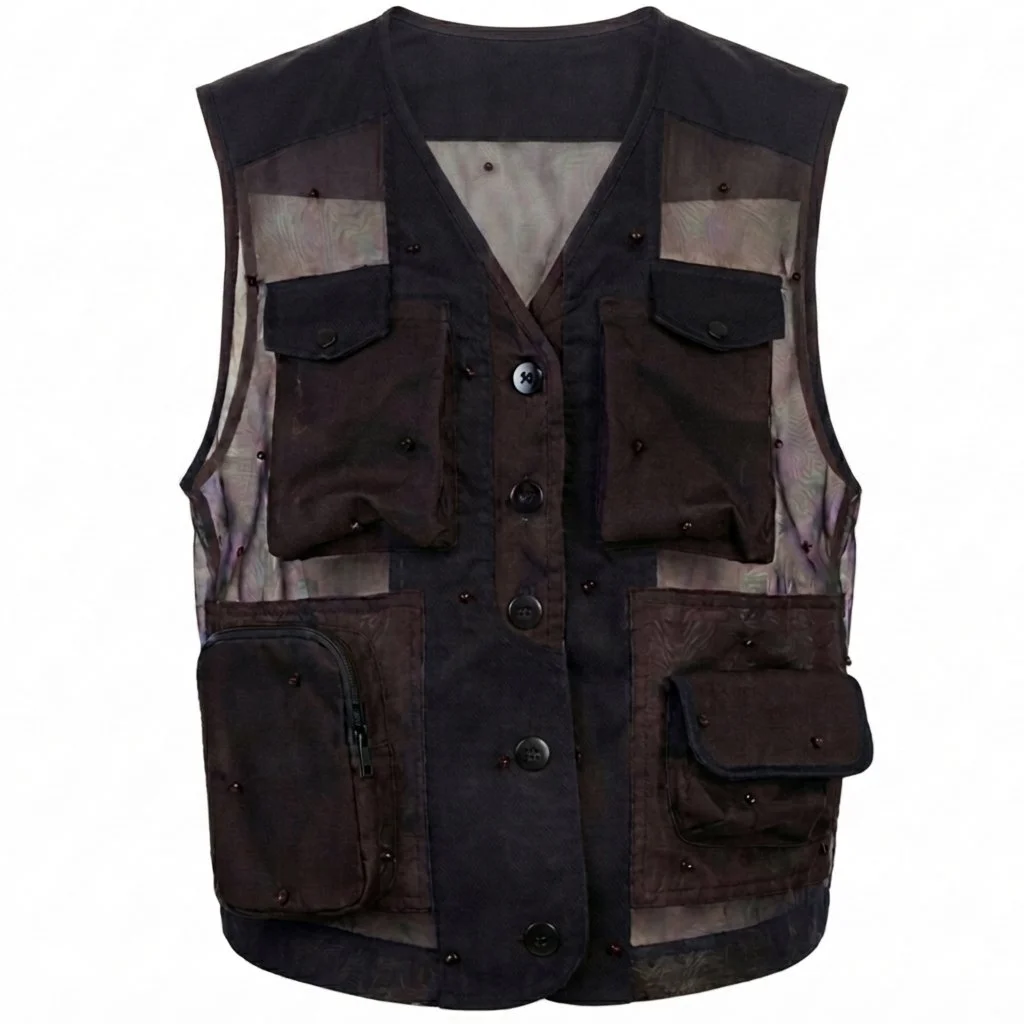 SILK ORGANZA WORKWEAR VEST WITH BALTIC AMBER BEADS