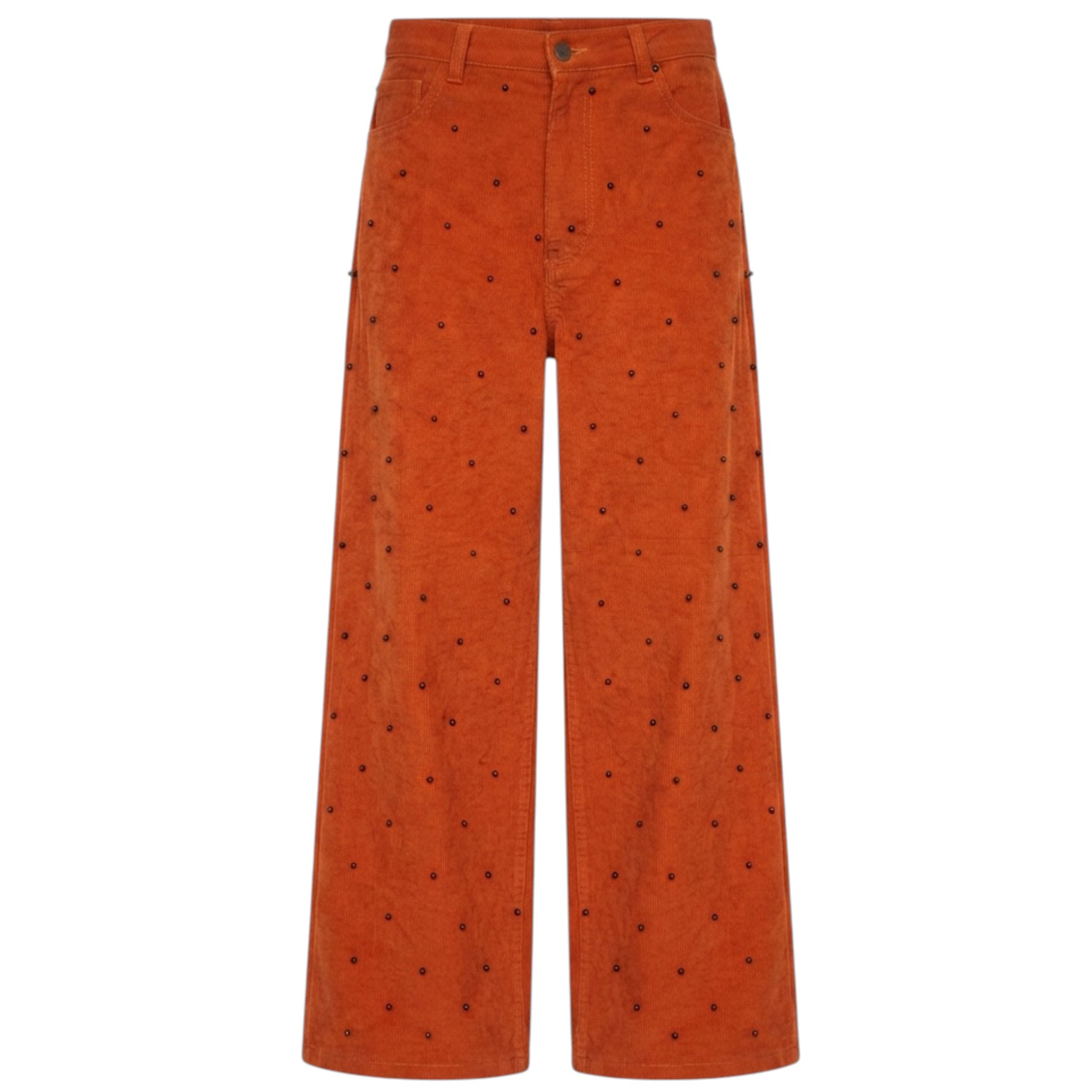 HAND-DYED OVERSIZED DENIM TROUSERS WITH BALTIC AMBER BEADS