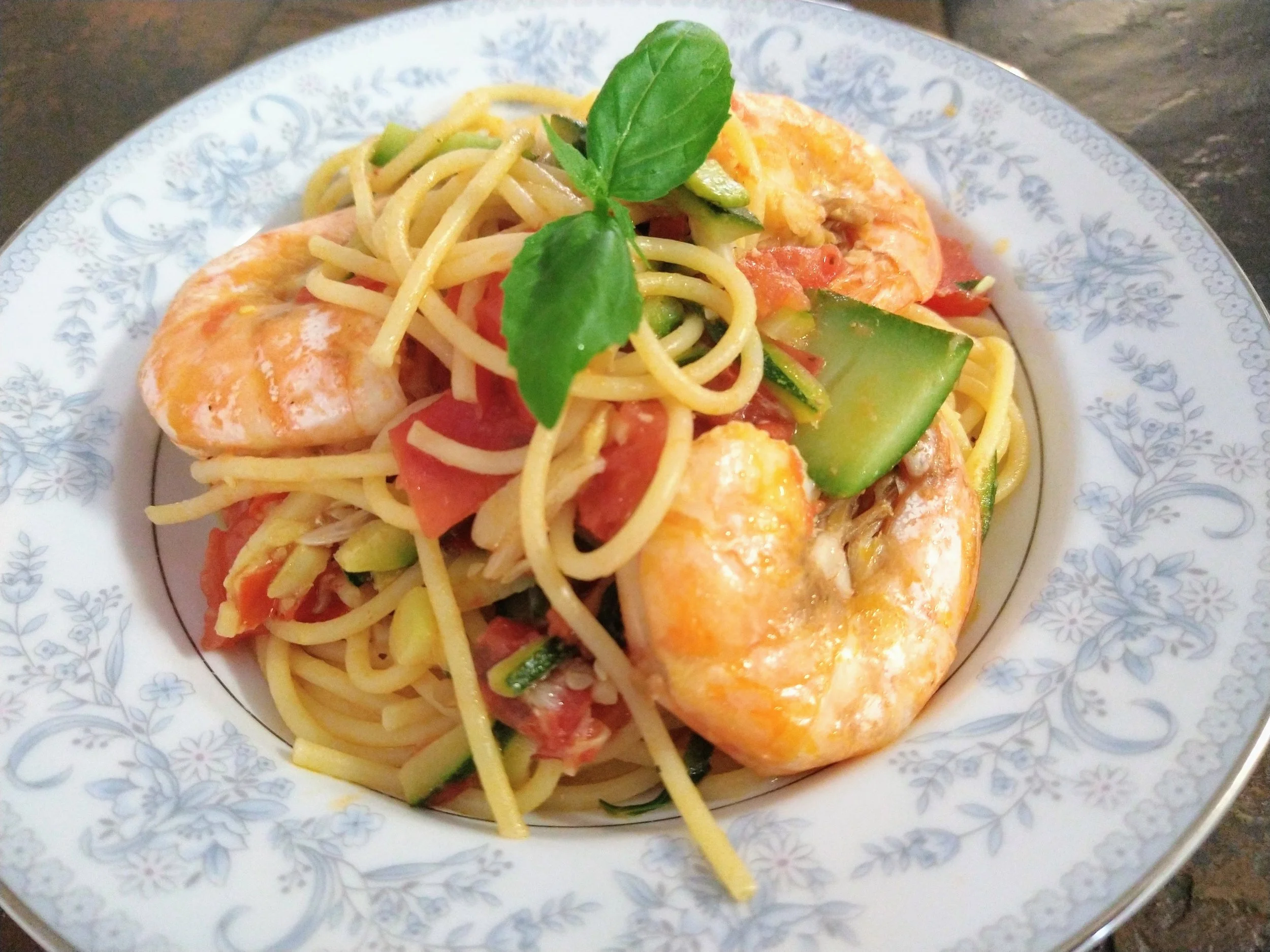 Linguine Pasta Fra Diavola with Shrimp and Zucchini