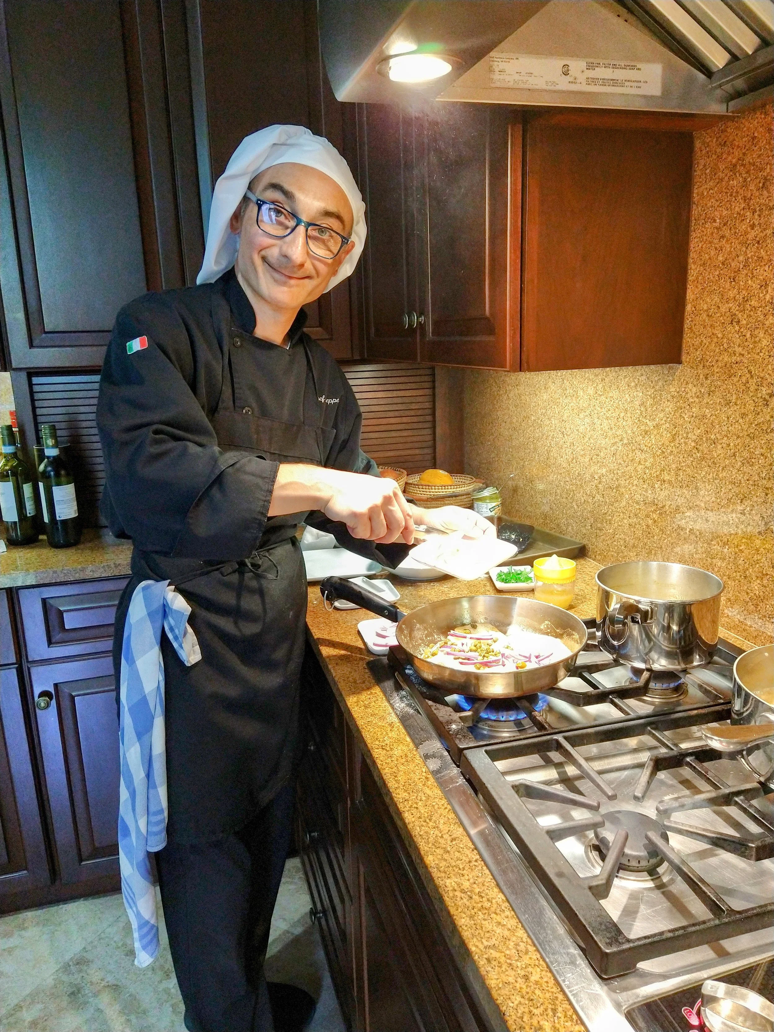 Executive Chef Giuseppe Urbano preparing Mediterranean meals for the 28-Day Mediterranean Diet Transformation Program using the MFL Program Framework™