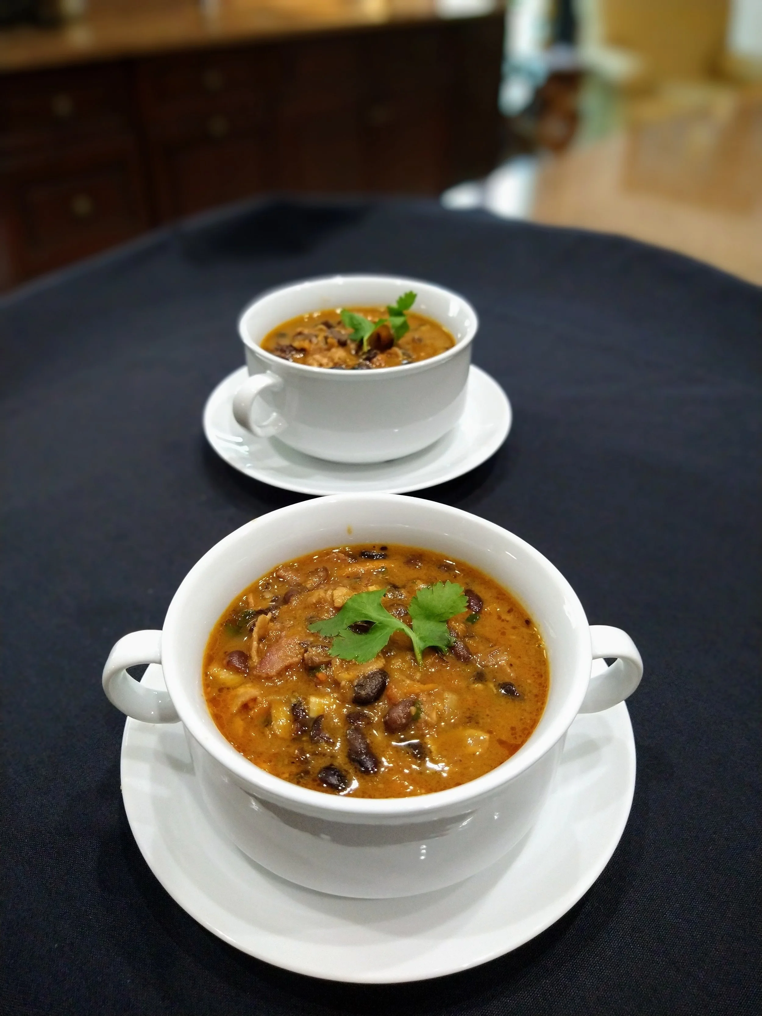 Serve the black bean and pork soup of mediterranean diet recipe