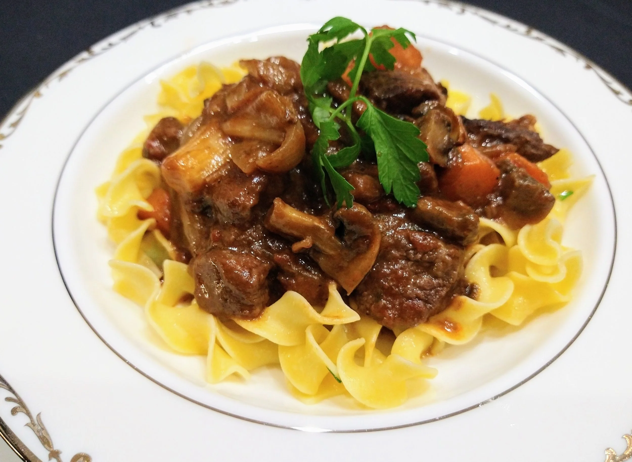 Beef Bourguignon Stew over Egg-Noodles