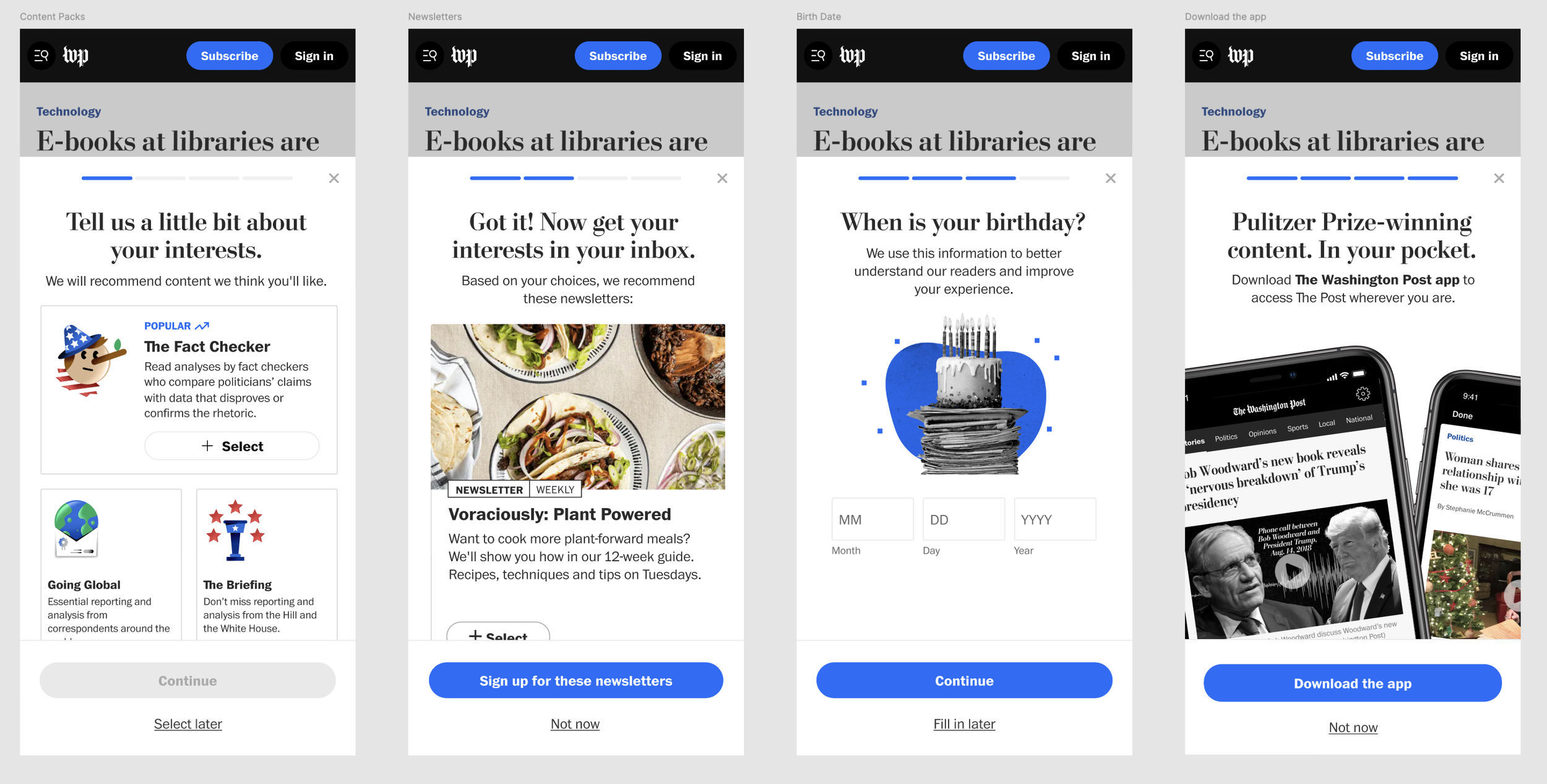 BEFORE: The original, existing onboarding flow