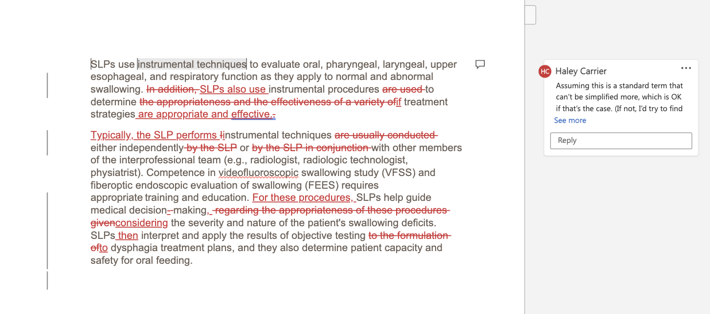 An example of helping ASHA staff understand how to apply the brand voice with hands-on editing