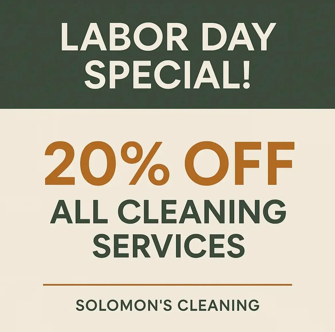Celebrate Labor Day with a sparkling home! 🏡✨ Enjoy special Labor Day discounts on all cleaning services. Whether it’s a deep clean, move in/out, or short-term rental refresh, our professional team has you covered. Book now and give yourself t