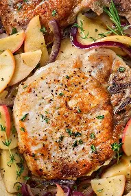 Pan Roasted Pork Chops with Apples and Couscous