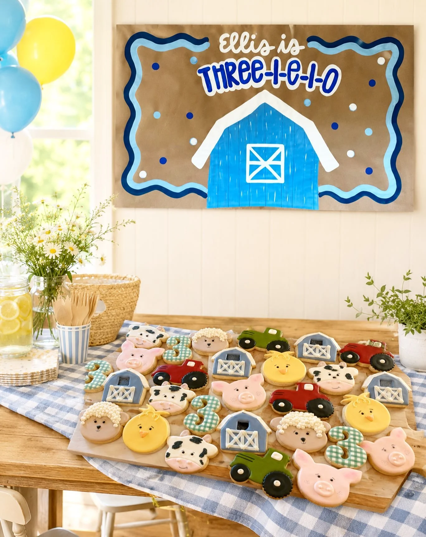 Another Banner with Matching Cookies! 💙🐷🐐🐑🐮🚜🩵