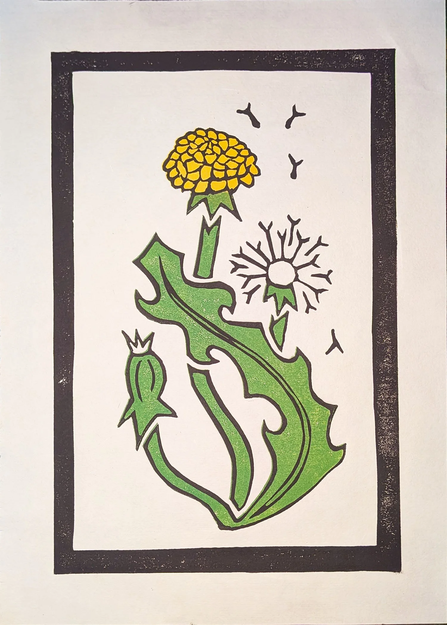 Spring Has Sprung | Lino. This piece was completed during my time at University of Maryland Baltimore County in my Intro to Printmaking class.