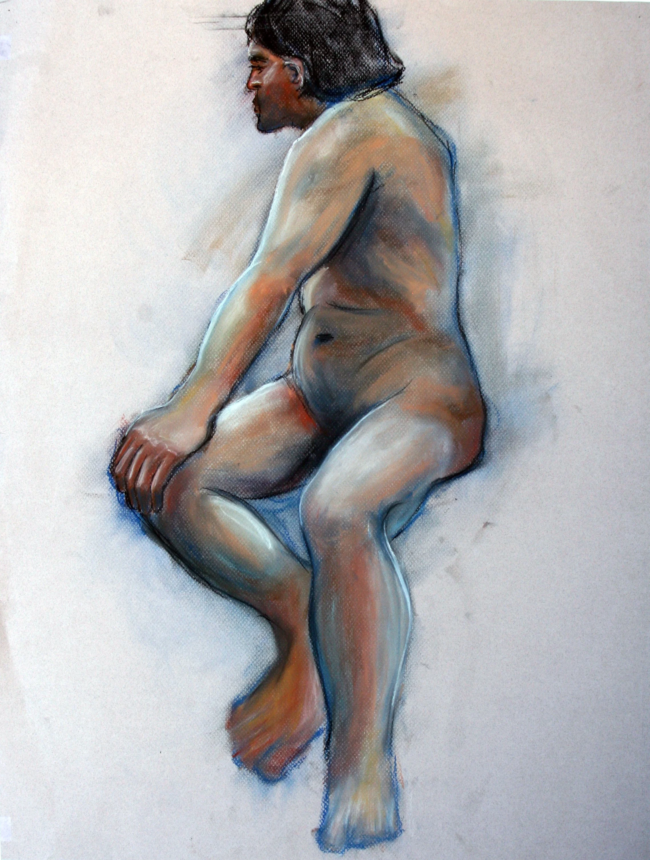 Flesh | Charcoal and chalk pastels on paper. This piece was completed during my time at Howard Community College in my Drawing II class. This figure drawing represents the ambiguity of gender. Click to purchase this as a print.