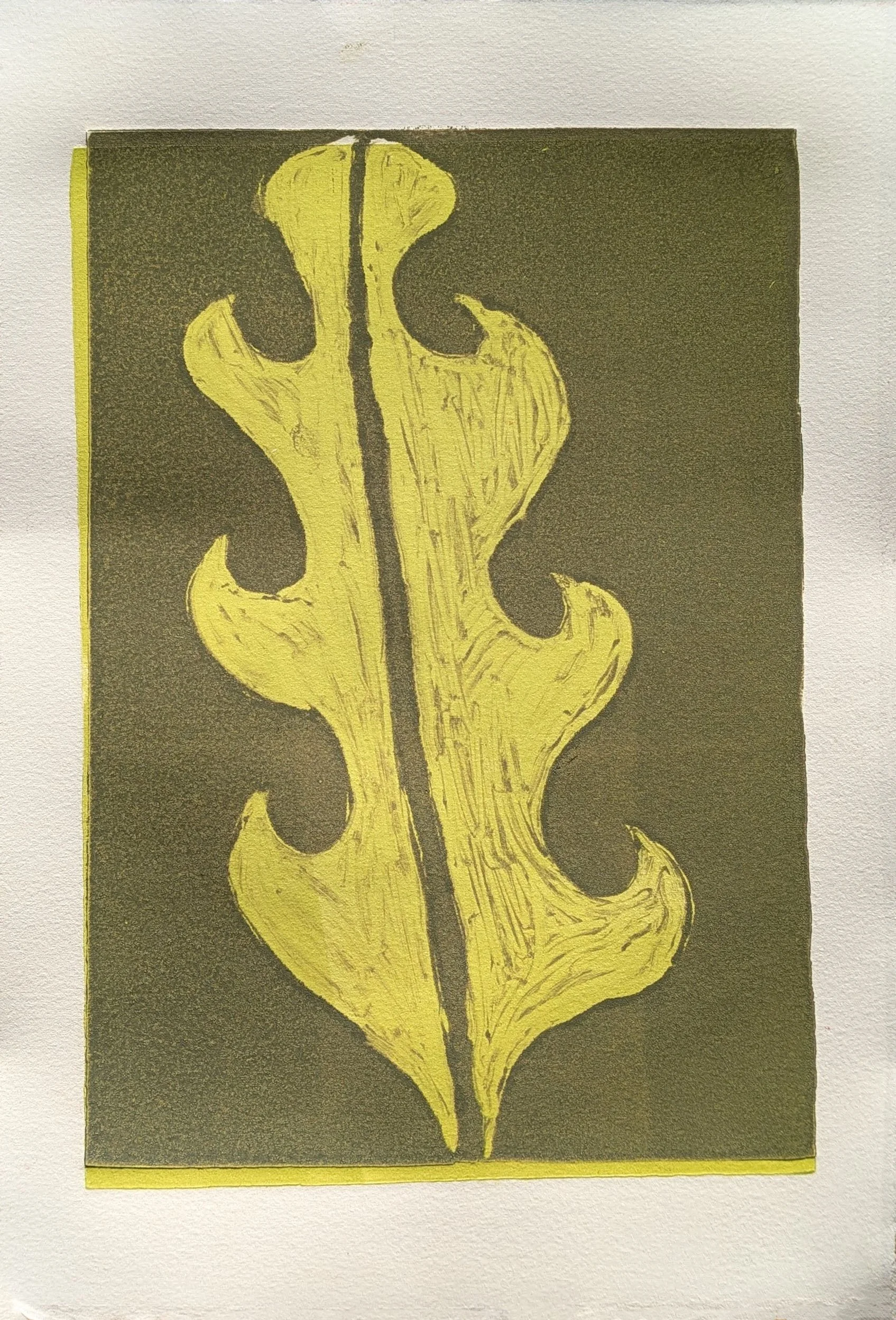 Dandelion Leaf | 2 color monotype print. This piece was completed during my time at University of Maryland Baltimore County in my Intro to Printmaking class.
