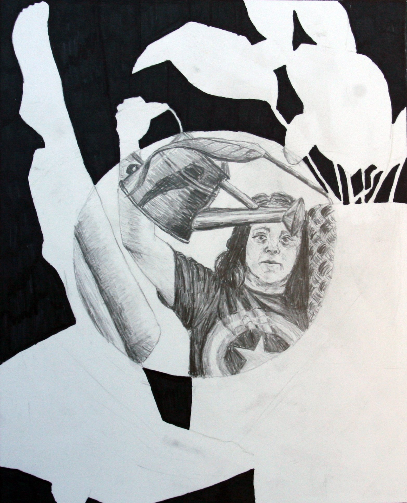 Spotlight Selfie | Graphite & sharpie on paper. This piece was completed during my time at Howard Community College in my 2D Design class.