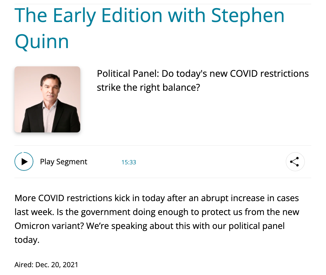 CBC - Early Edition - Political Panel - December 2021