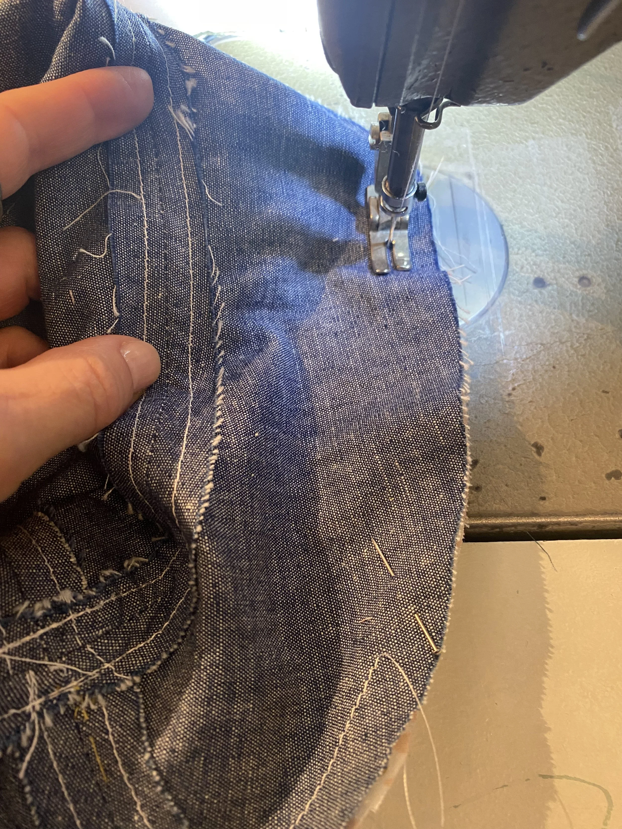 Stitch around the bottom edge of the brim leaving enough room to turen it inside out.