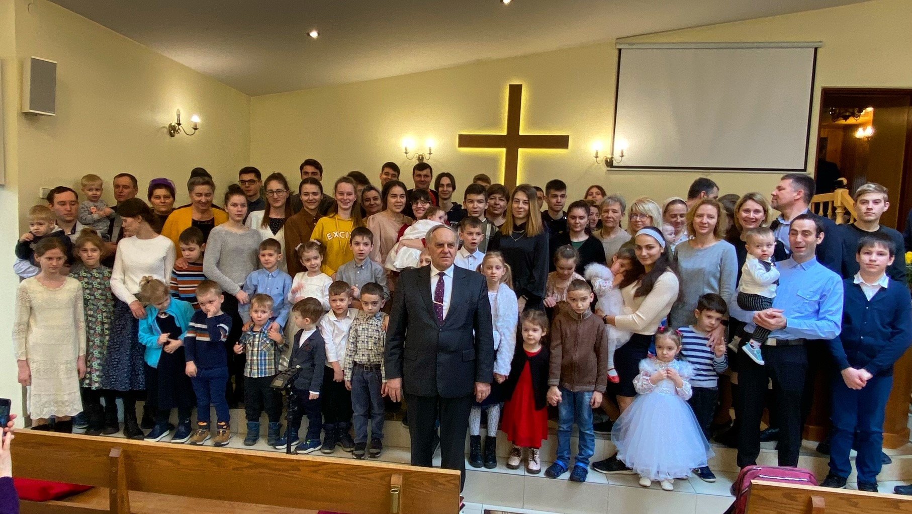 Pastor Eugene and Ukrainian refugees who are living in the church