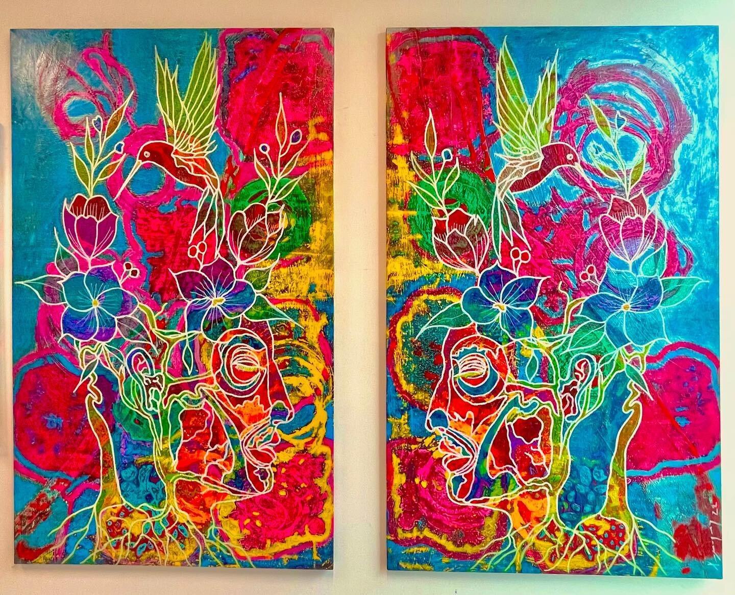 Finishing the last piece 47*78 inches each piece (diptych) The effects of time on Memory &ldquo;Human Animals&rdquo; Being Dialogues, acrylic on canvas.  At @latinoartsinc  From Friday September 2, Exhibit reception Friday September 9,  until October