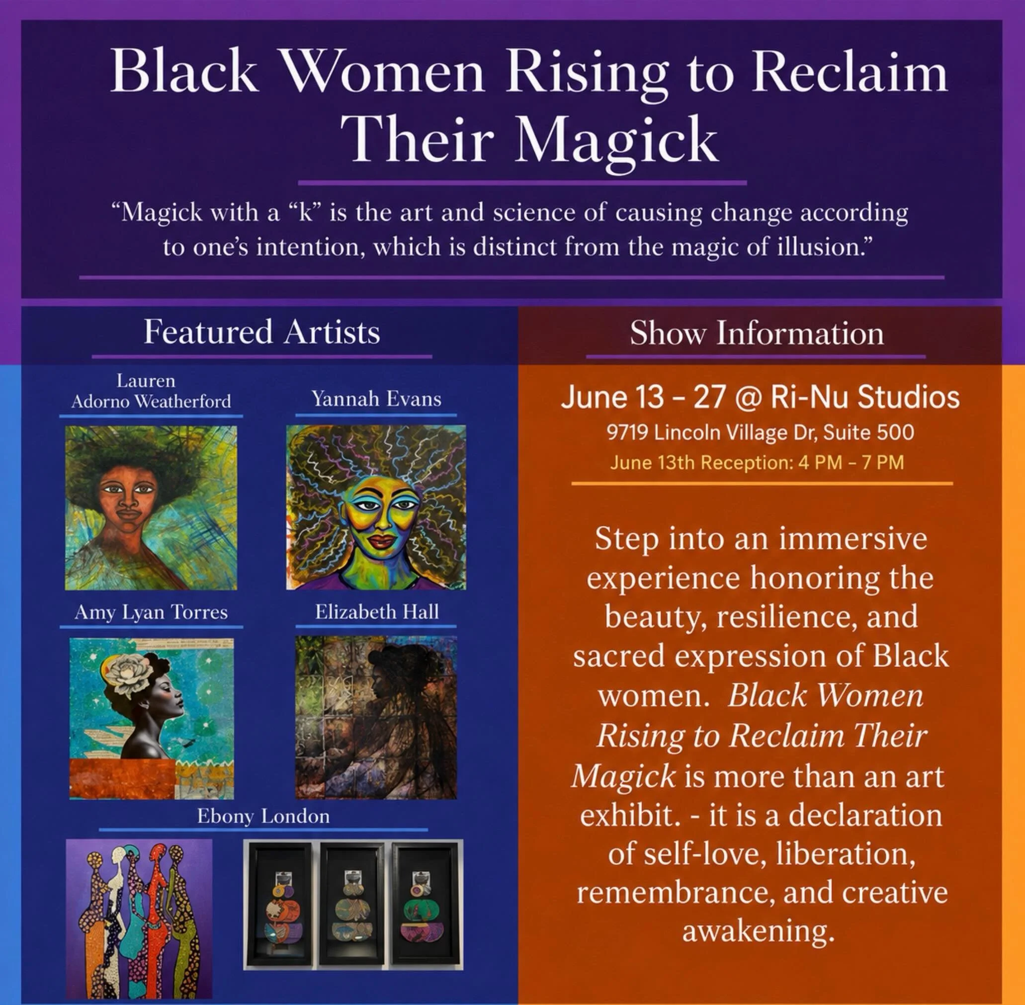 Reception this Saturday 4-7p!  Come meet these incredible Artists!