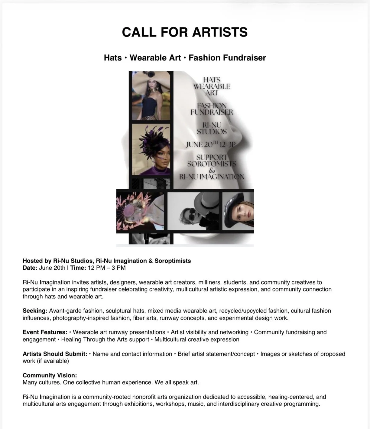 The Hat Canvas: Where Art Meets Impact - Fashion Fundraiser - Call For Artists