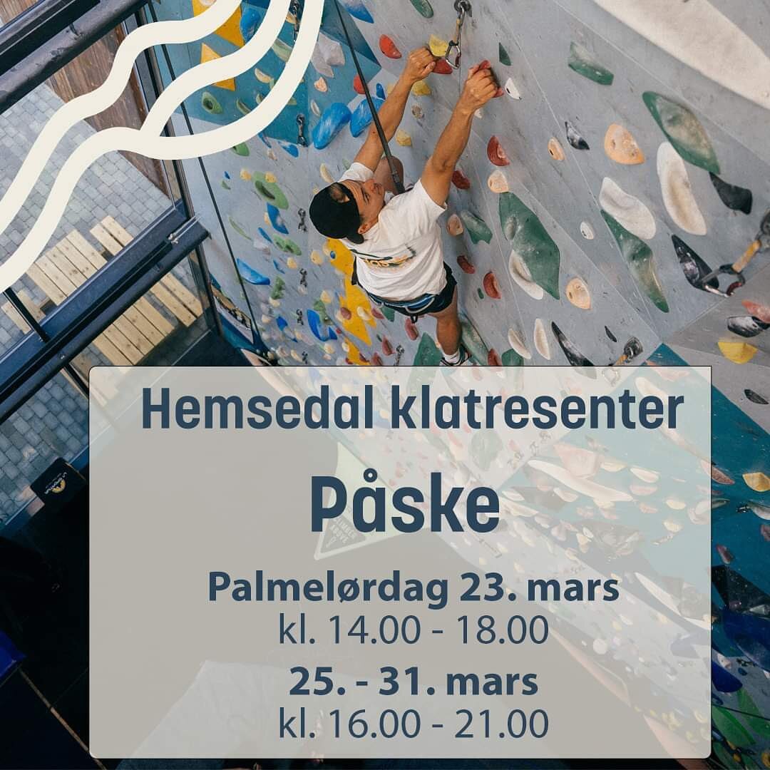 Hemsedal klatresenter er i p&aring;sken &aring;pent palmel&oslash;rdag kl 14-18 og hver dag i p&aring;skeuka kl 16-21. Mer info og link til bestilling finner du p&aring; hemsedalklatresenter.no