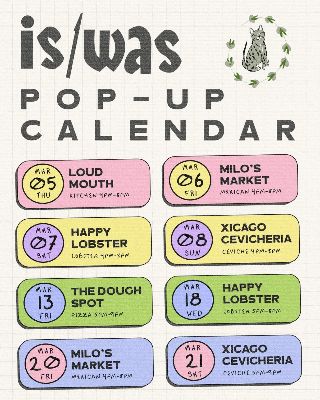 Spring is almost here &mdash; you can almost taste it! @happylobsterchi is rolling out the food truck this month, and we&rsquo;ve got a brand new pop-up, @loudmouthchi happening this Thursday! See full details below. 

🗓 March 5 &ndash; March 21

Th