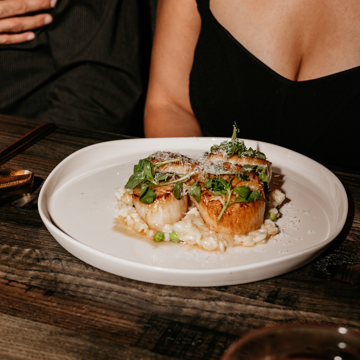 Fresh Seafood goes perfectly with Steak and our Seared U 10 DIver Scallops, with Risotto and a little shaved Parmigiano on top is a must have selection!