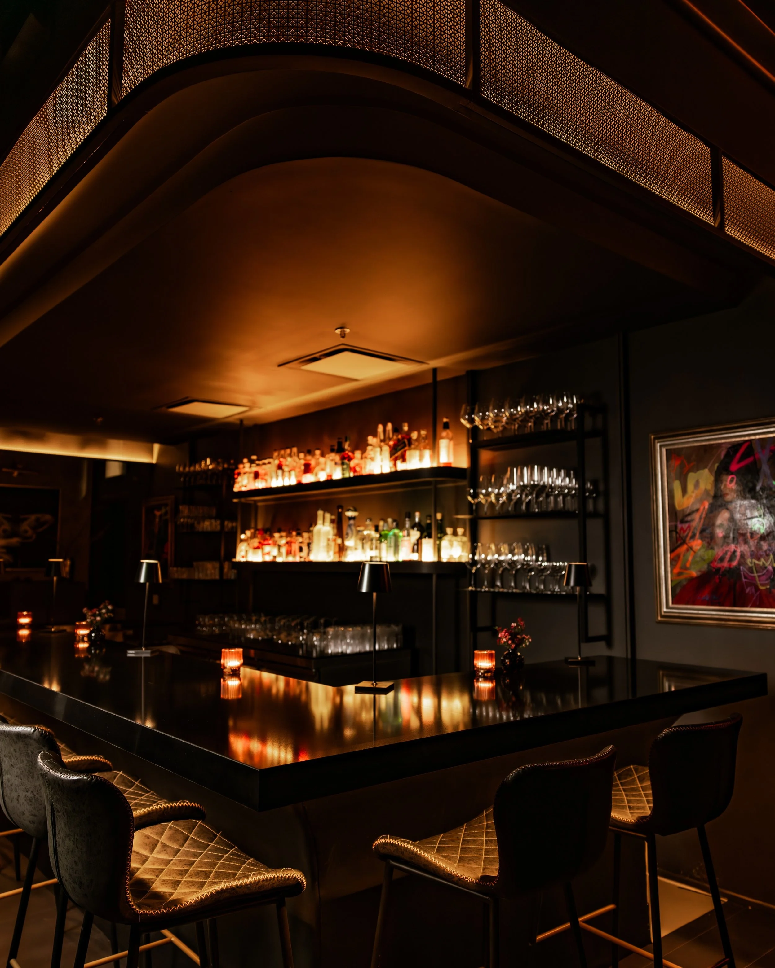 Your Happy Hour destination, complete with $2 Oysters. $12 Caviar, $12 Cocktails and Wines by the Glass.