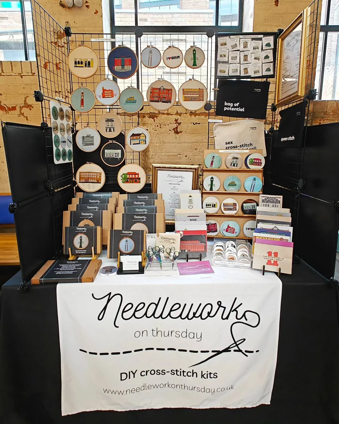 Happy Bank Holiday Monday! 🎉 I'm with @birminghamartisanmarkets at @saintpaulsmarket today, have slapped the liquid talc on, but the aircon is doing its job so this is definitely the place to be. 😎🪡

#birmingham #crossstitch #smallbusiness