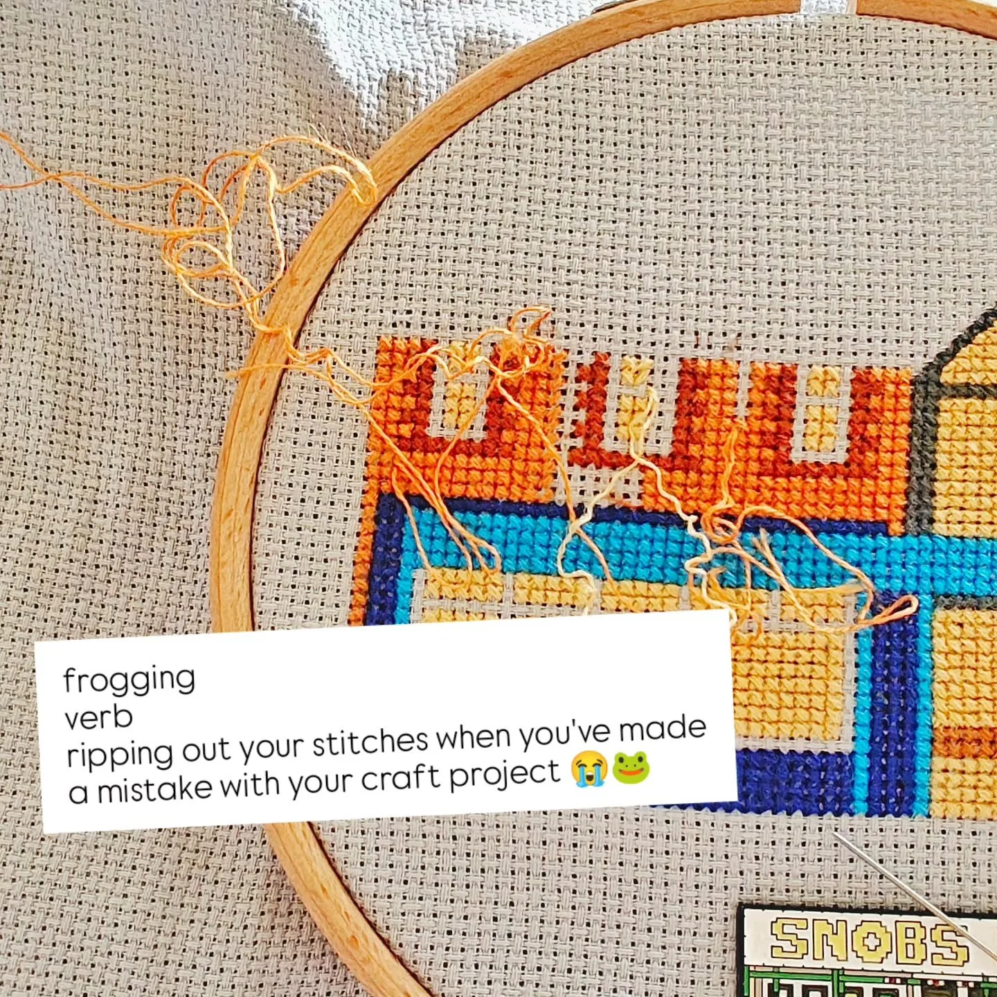 It happens to the best of us, and sometimes we don't notice for months! 🙈
I try to include enough thread in each of my DIY cross-stitch kits so that if you need to rip it up and start again you can do, but sometimes that's still not enough - thread 