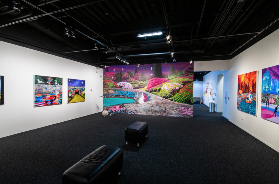 Graffiti Room Installation, oil paintings on canvas, custom wall covering, mixed media installation, 2020