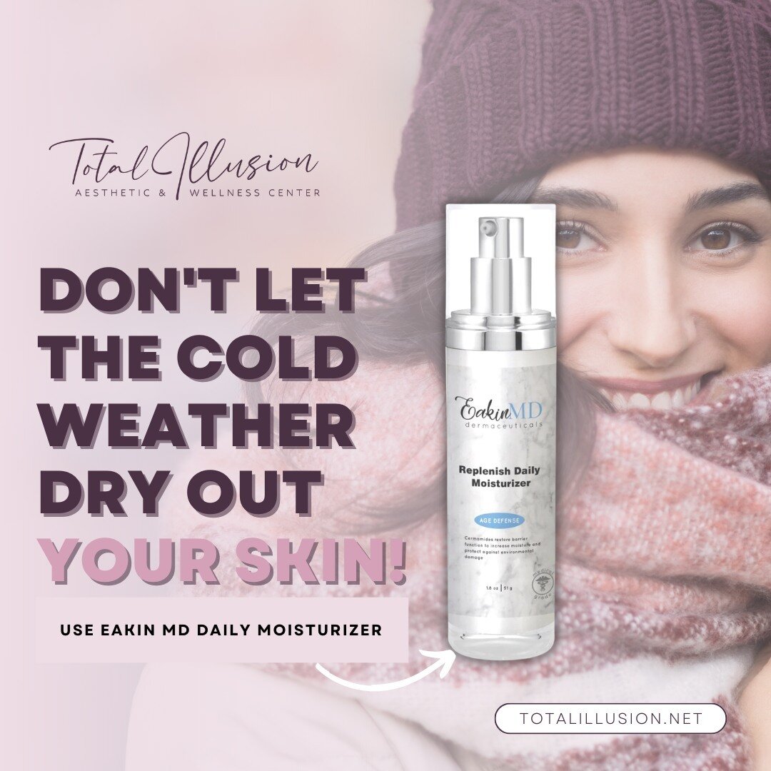 Cold weather drying out your skin? ❄️

Our EakinMD Replenish Daily Moisturizer has ceramides to restore barrier function to increase moisture and protect against environmental damage.

It is specially formulated with physical and biological proteins 